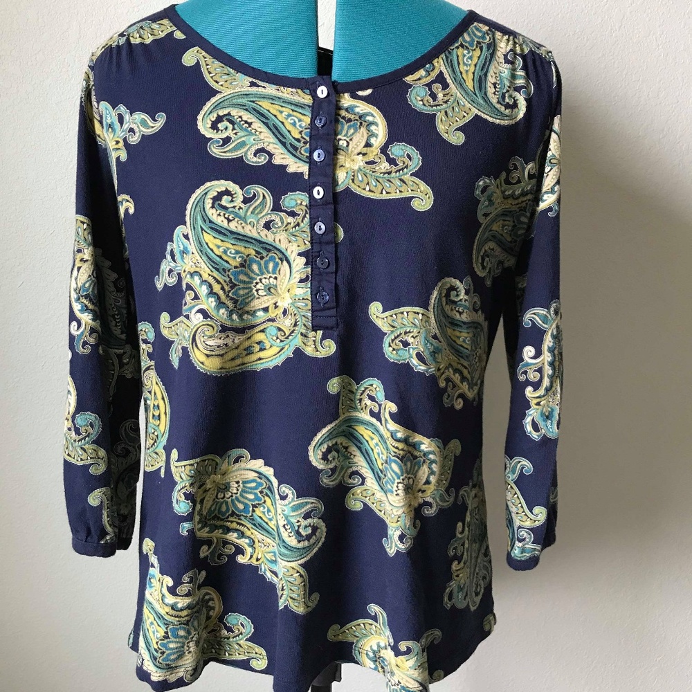 St John's Bay Navy Paisley Long Sleeve Buttons